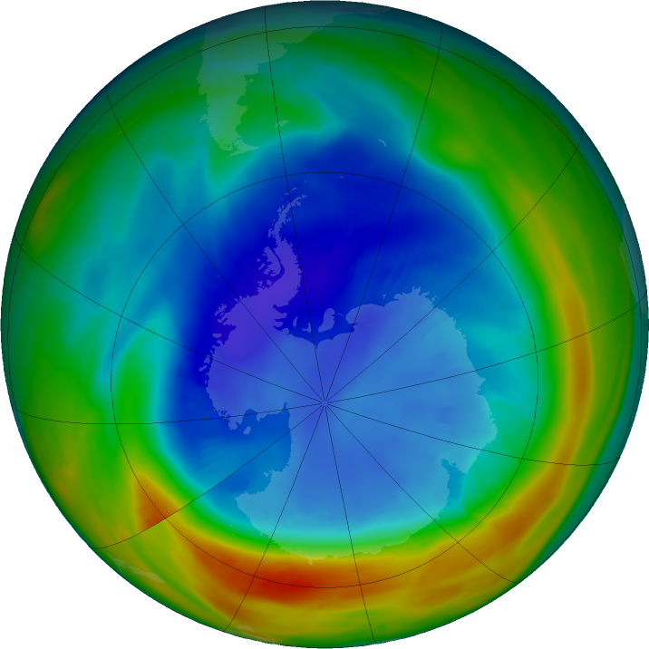 Antarctic ozone map for 28 August 2019
